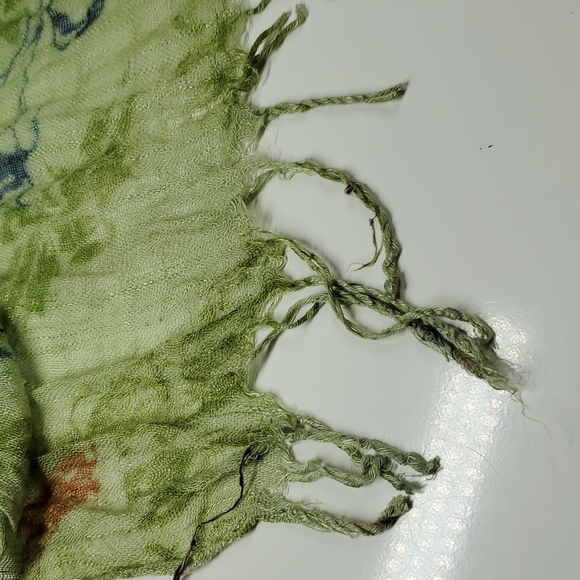 Green Floral Lightweight Scarf, Head Wrap - Picture 7 of 7